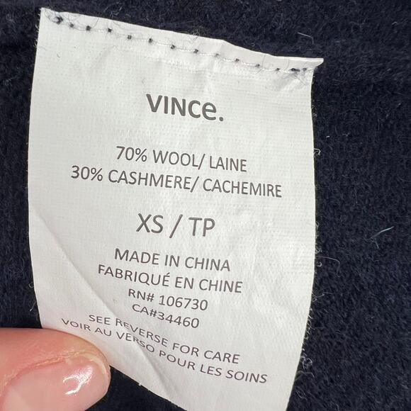 VINCE Blue Gray Black Sweater Wool Knit Round Neck Drop Shoulder Size X-Small XS - Picture 10 of 10